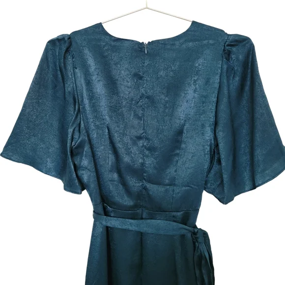 Lulus Wrapped Up In Love Dark Green Satin Faux-Wrap Midi Dress Sz S - Picture 7 of 12